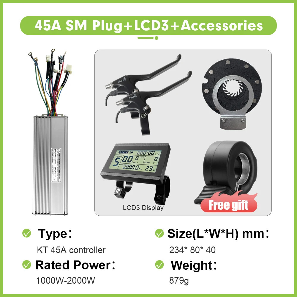 Electric Bike Sine Wave KT Controller 36V/48V/52V 45A with LCD Colour Display