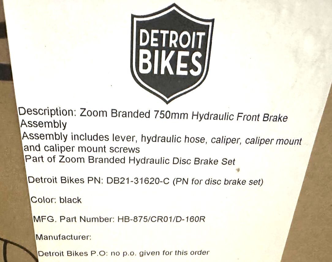 ZOOM HB-875 Bicycle Hydraulic Disc Brake Bike Front/Rear 750mm 1400mm IS/PM New