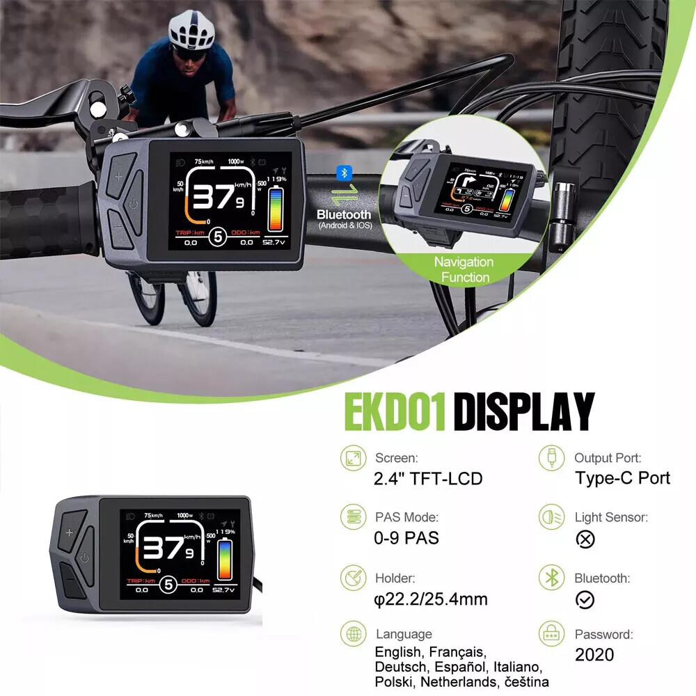EKD01 Ebike LCD Display Bluetooth Navigation UART For BAFANG Electric Bike Motor