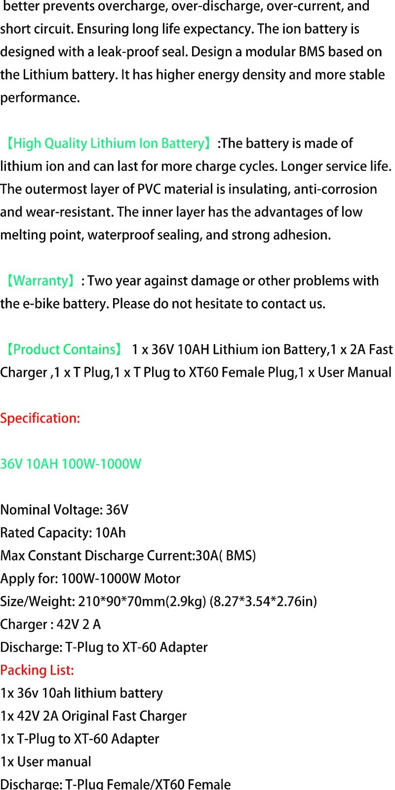 36V Ebike Lithium Battery 30A BMS For 100W-1000W Electric Bicycle Bike UL 2271