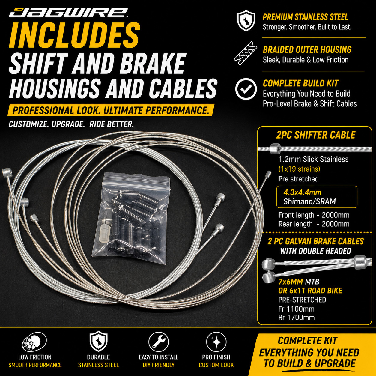 Jagwire Braided Cable Build Kit Shift Brake Housing Shimano SRAM MTB Road Gravel