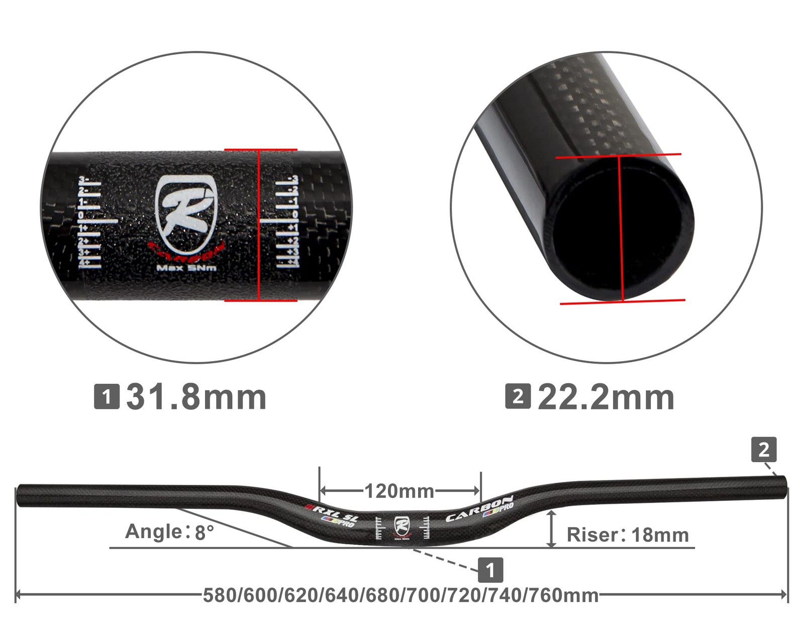 Carbon MTB Handlebar Mountain Bike Riser Bar 740mm Cycling Components Red