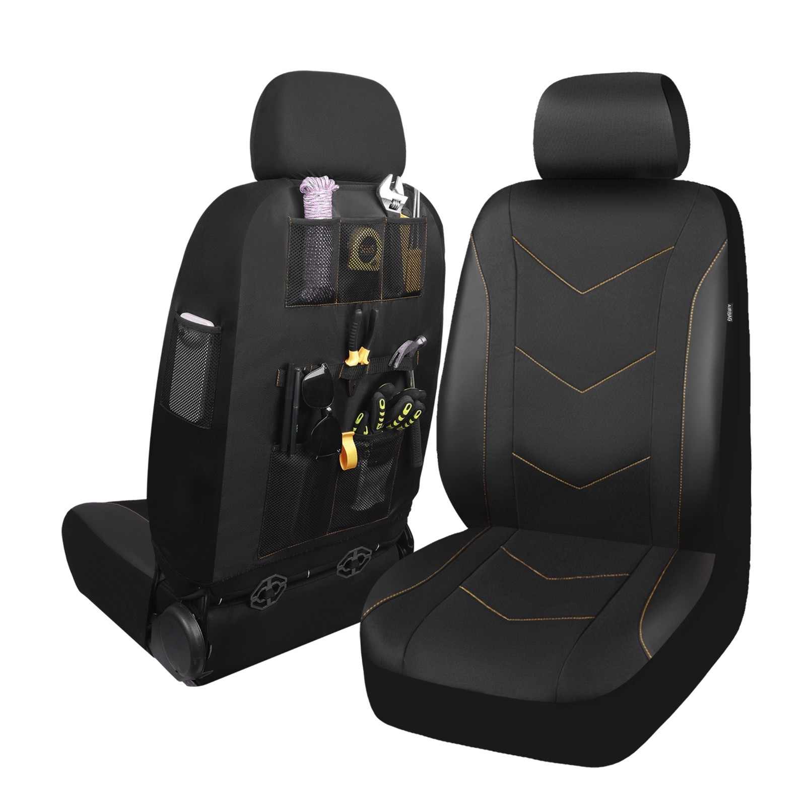 Black Durable Leatherette & Durable Water Resistant Front Car Seat Covers,2 pack