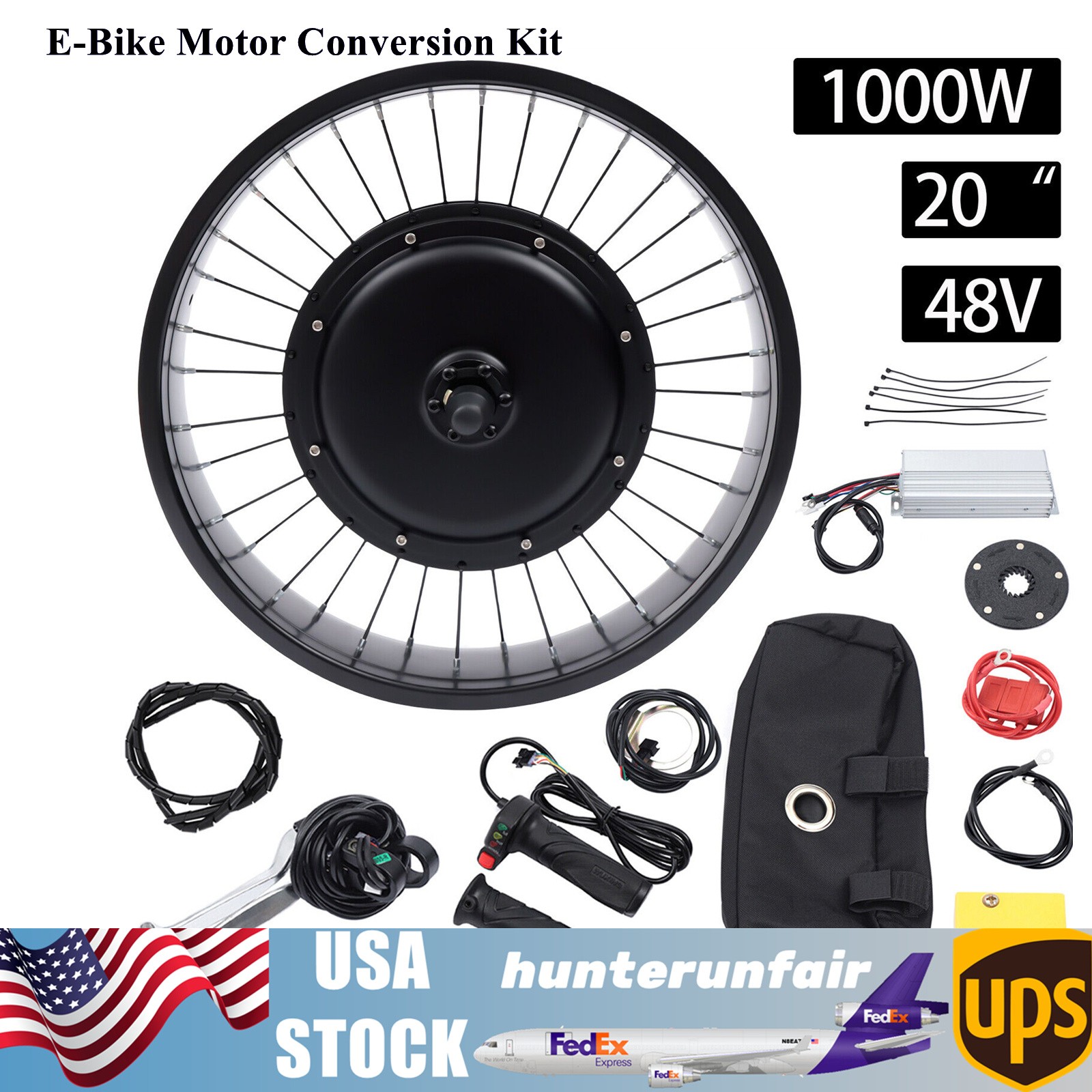 20″ 48V 1000 W E-Bike Electric Bicycle Motor Conversion Kit Fat Tire Front Wheel