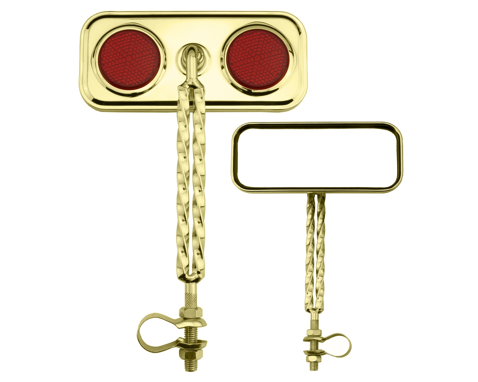 Bike Rectangle Double Square Twisted Mirror Gold Red Reflectors.