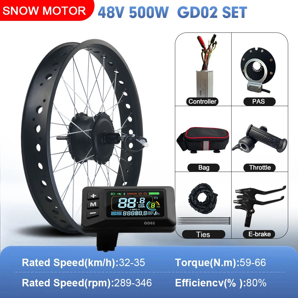 36V 48V 500W Rear Cassette Hub Motor Wheel for Snow E-bike Conversion Kit