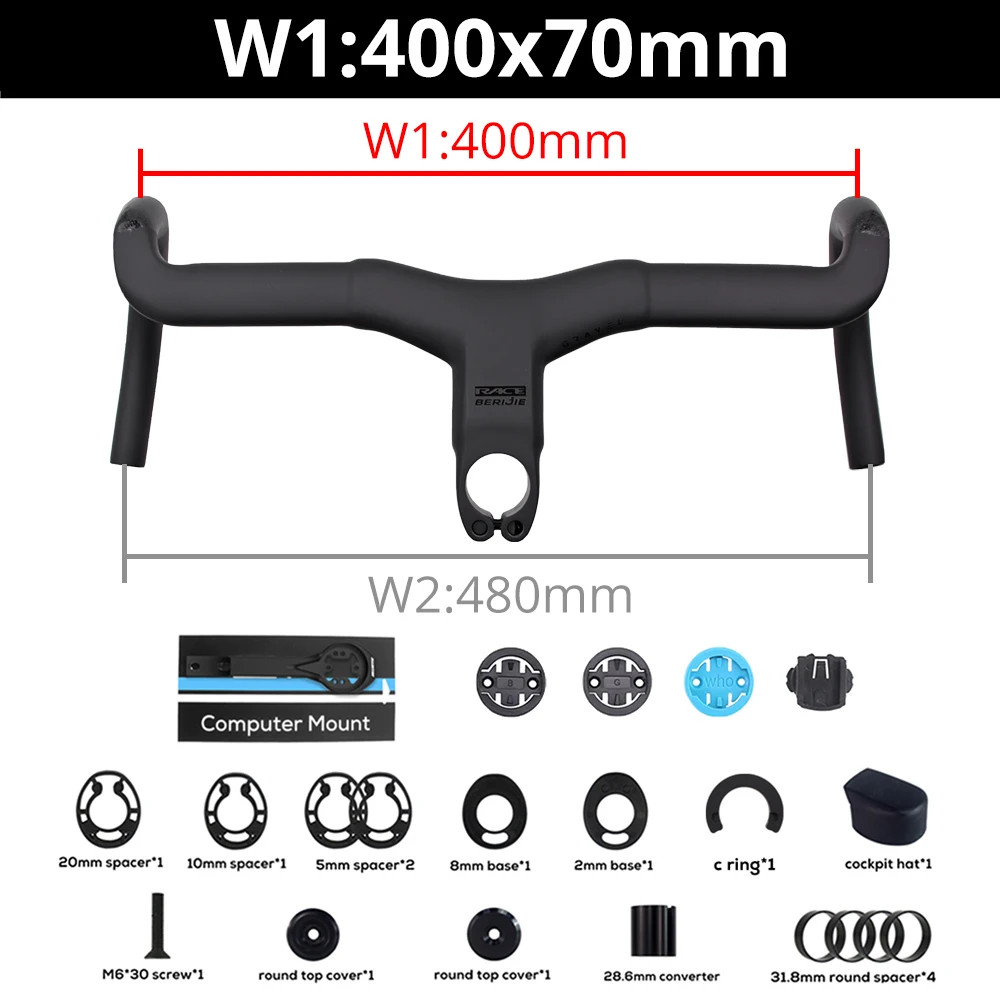 Carbon Gravel Road Bike Drop Bar Integrated Cockpit -6 Degree Internal Cable