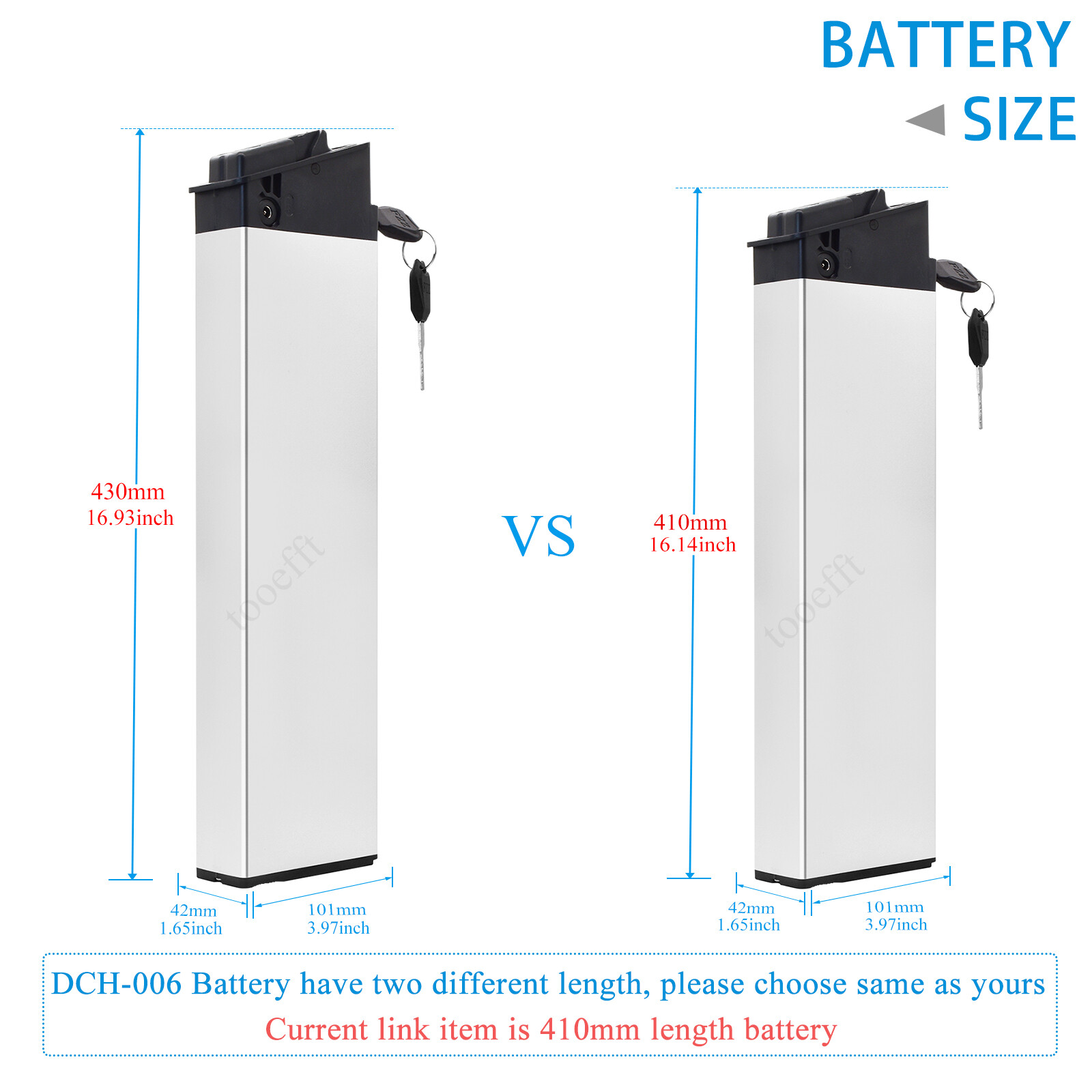 tooefft 48V 7.8Ah 10.2Ah 10.5Ah 410mm Lithium ion batteries for eLectric XP Lite