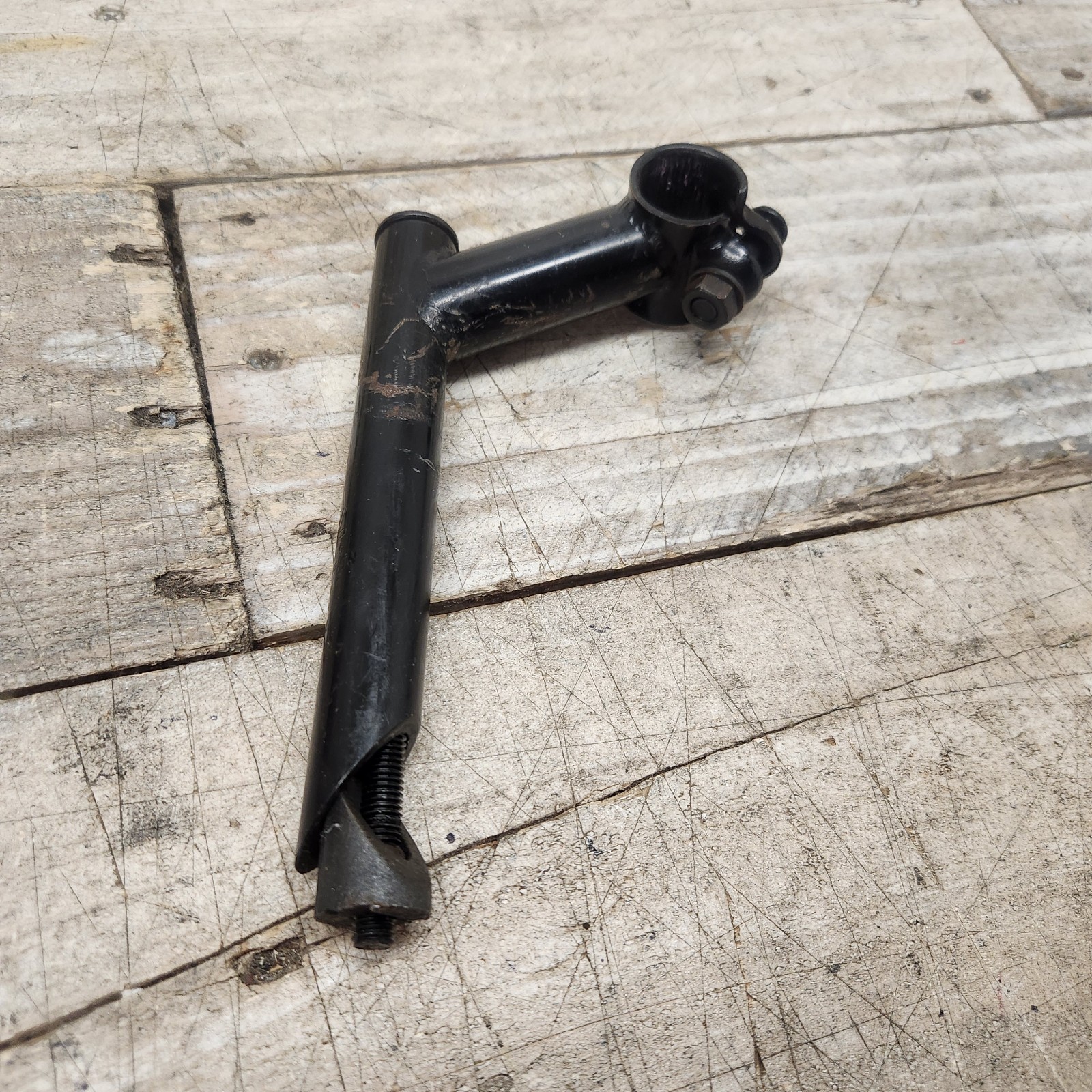 1990s Black Steel Bicycle Quill Stem 21.1mm Quill 25.4mm Clamp 80mm Reach