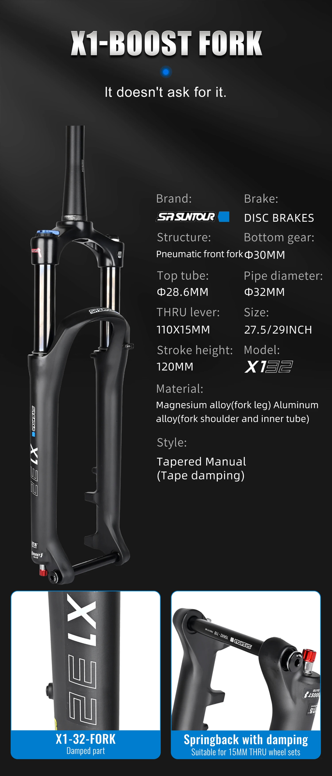 27.5 29″ Mountain Bike Oil Spring Suspension Fork QR BOOST 120MM Travel Froks