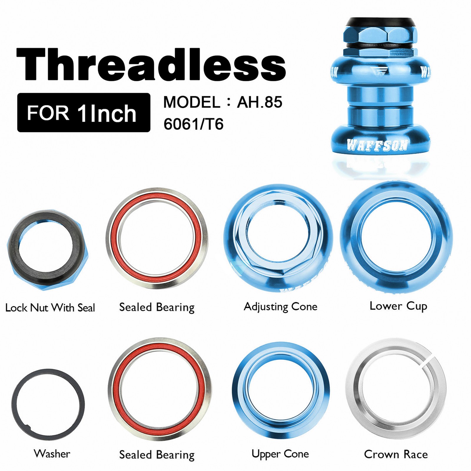 WFS AH.85 1 Inch Threaded Headsets Bearing External Cup , Blue