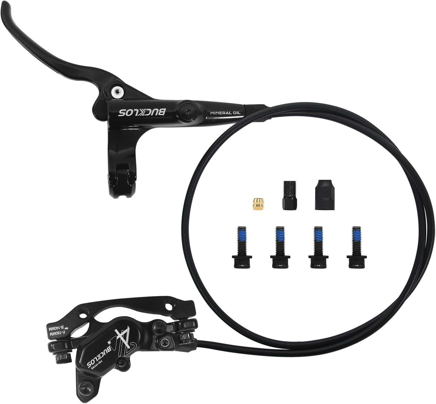 BUCKLOS MTB 4 Pistons Hydraulic Disc Brake Set, Mountain Bike Left Front 850 Mm
