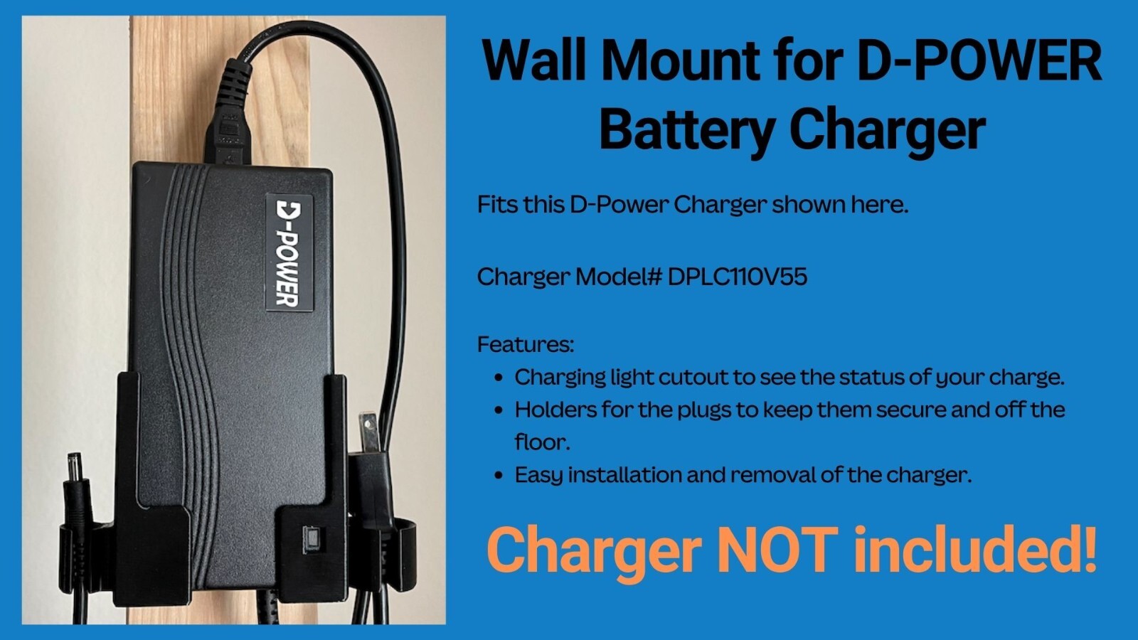 Wall Mount for D-POWER eBike Battery Charger for Lectric XP or Himiway