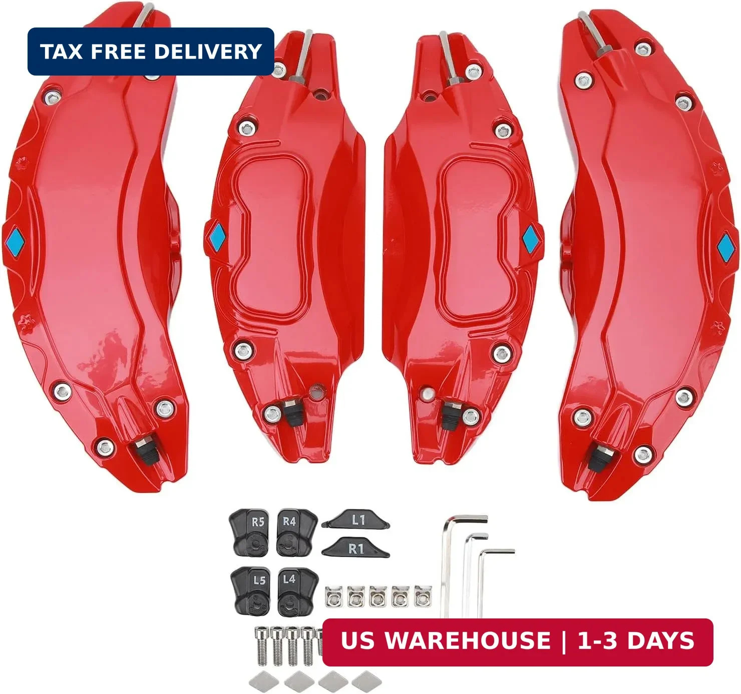 Brake Caliper Covers Set, 4Pcs Aluminium Alloy Red Brake Caliper Covers Red