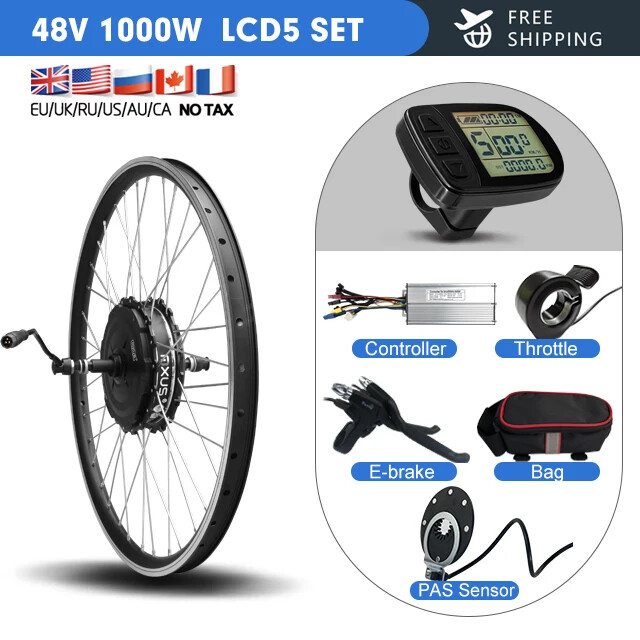 48V 1000W Ebike Motor Kit Rear Brushless Geared Hub Motor Wheel with LCD Display