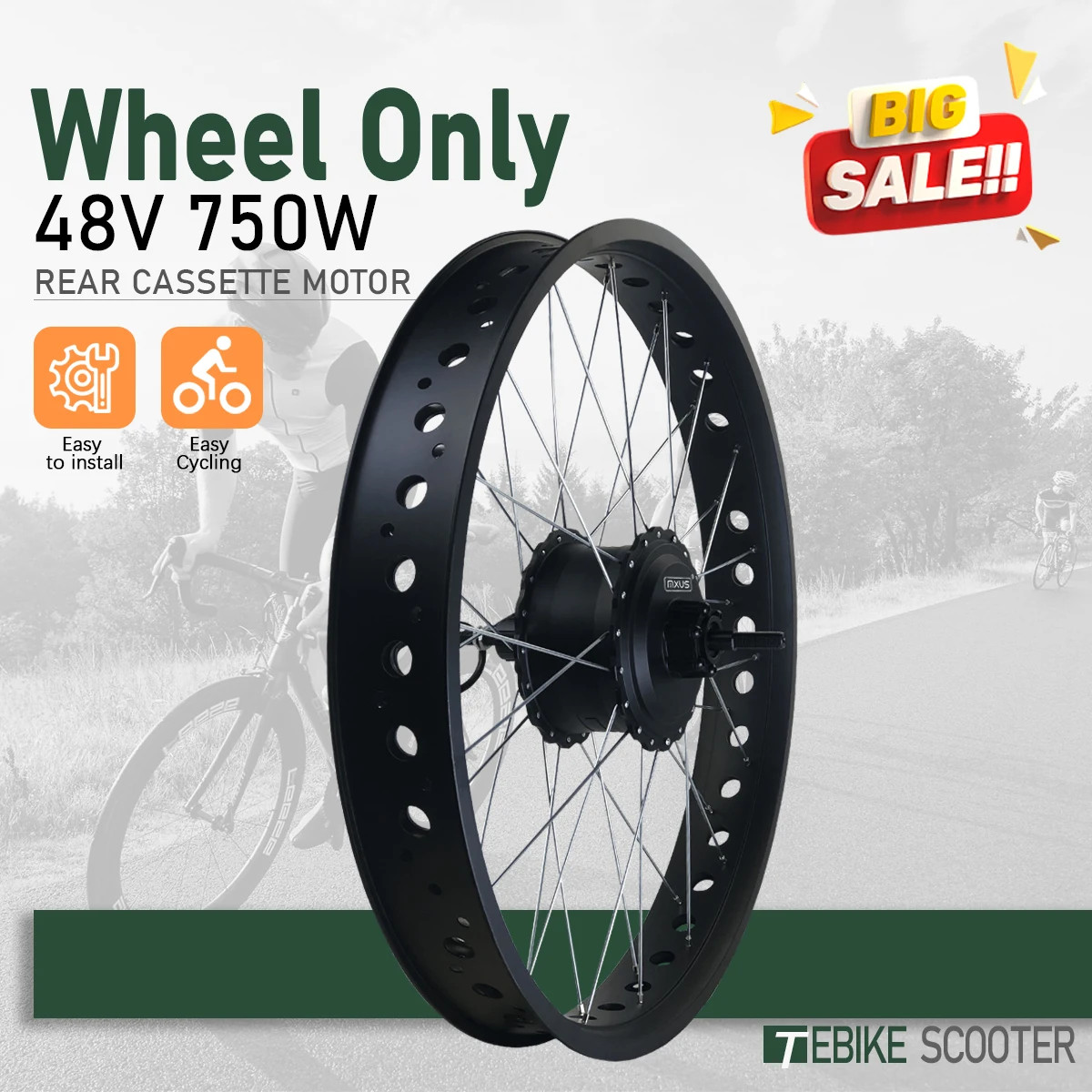 48V 750W 20-26er Snow Electric Fat Bike 4.0 Tire Rear Brushless Hub Motor Wheel