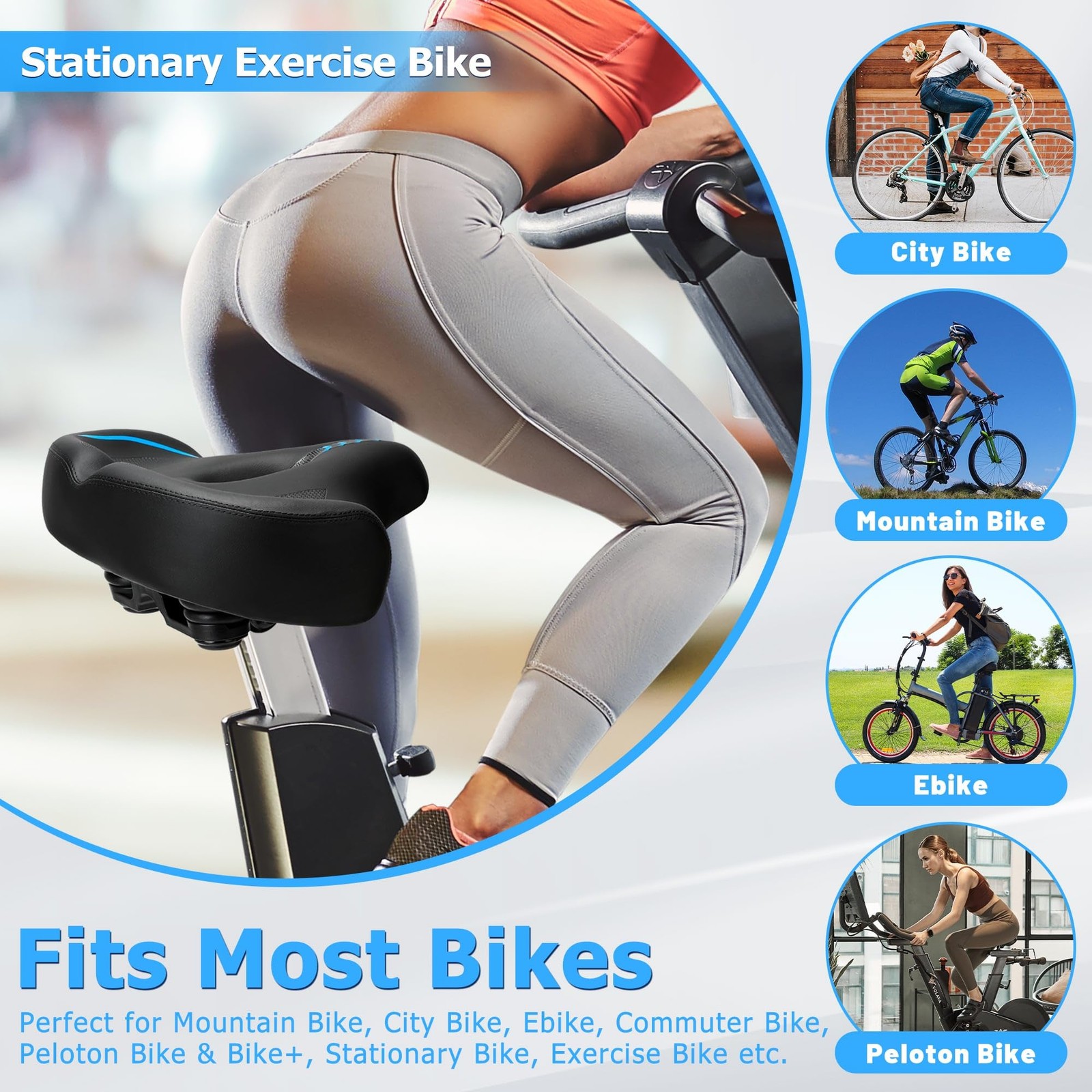 Asiento De Bicicleta Extra Ancho Acolchado Para Ejercicio Y Ciudad Pro