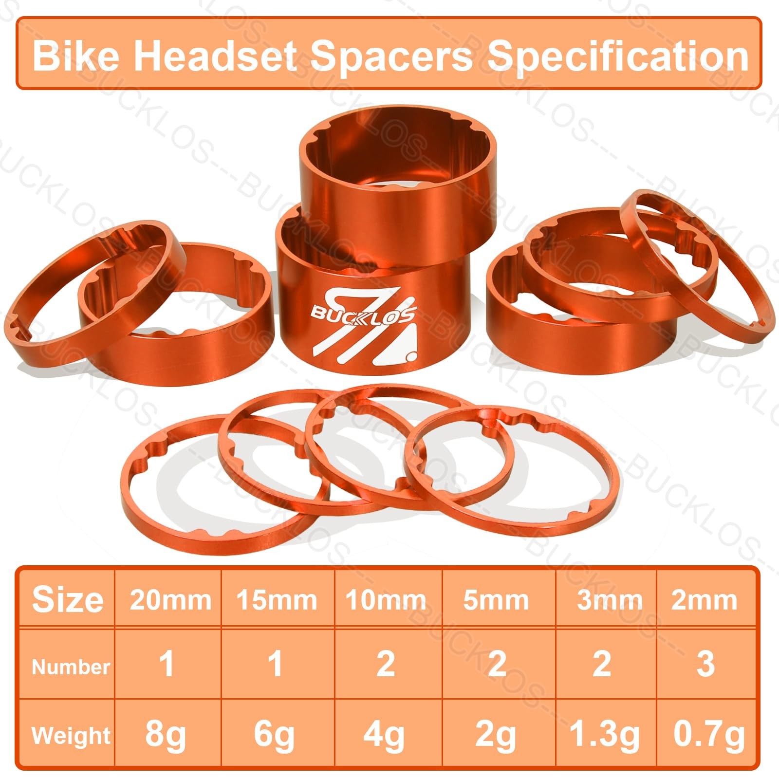 BUCKLOS 11 PCS Bike Headset Spacer Aluminum Alloy/Carbon Fiber 20 15 10 5 3 2…