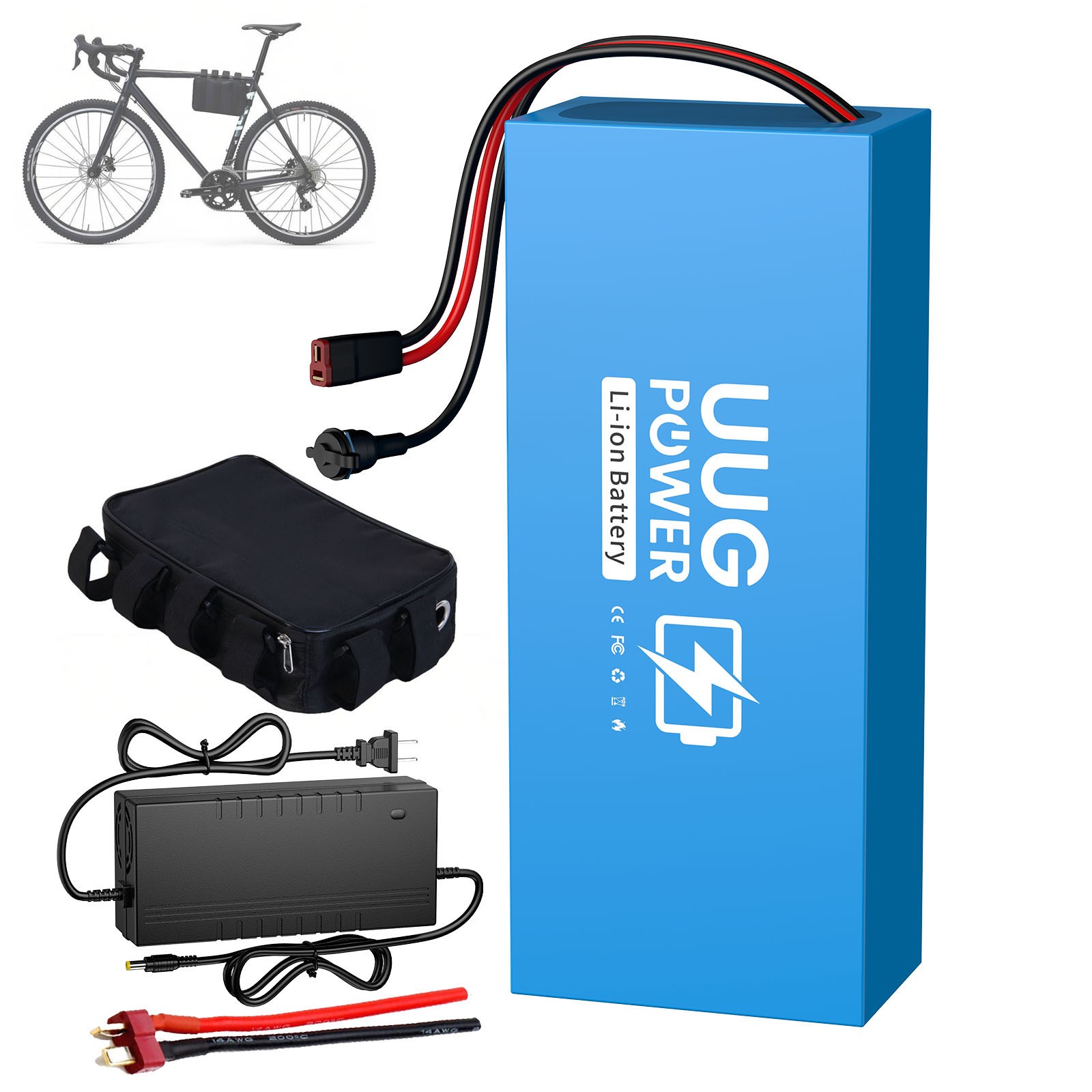 48V 14AH Ebike Battery Lithium Battery Pack with 30A BMS Replacement with Bag