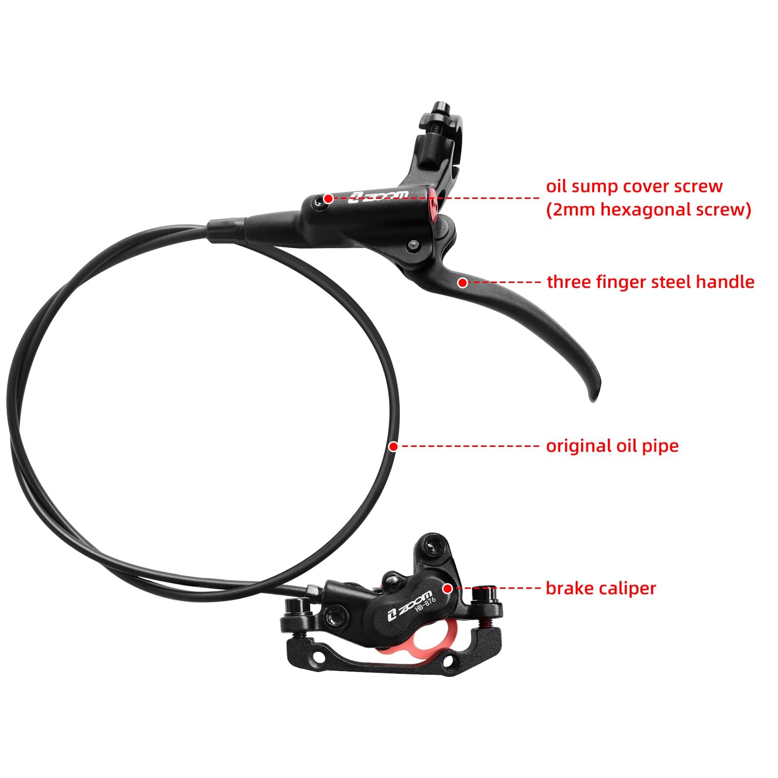 Z00M HB876 4-Pistons Hydraulic Disc Brake Set, MTB Rear Brake-Black