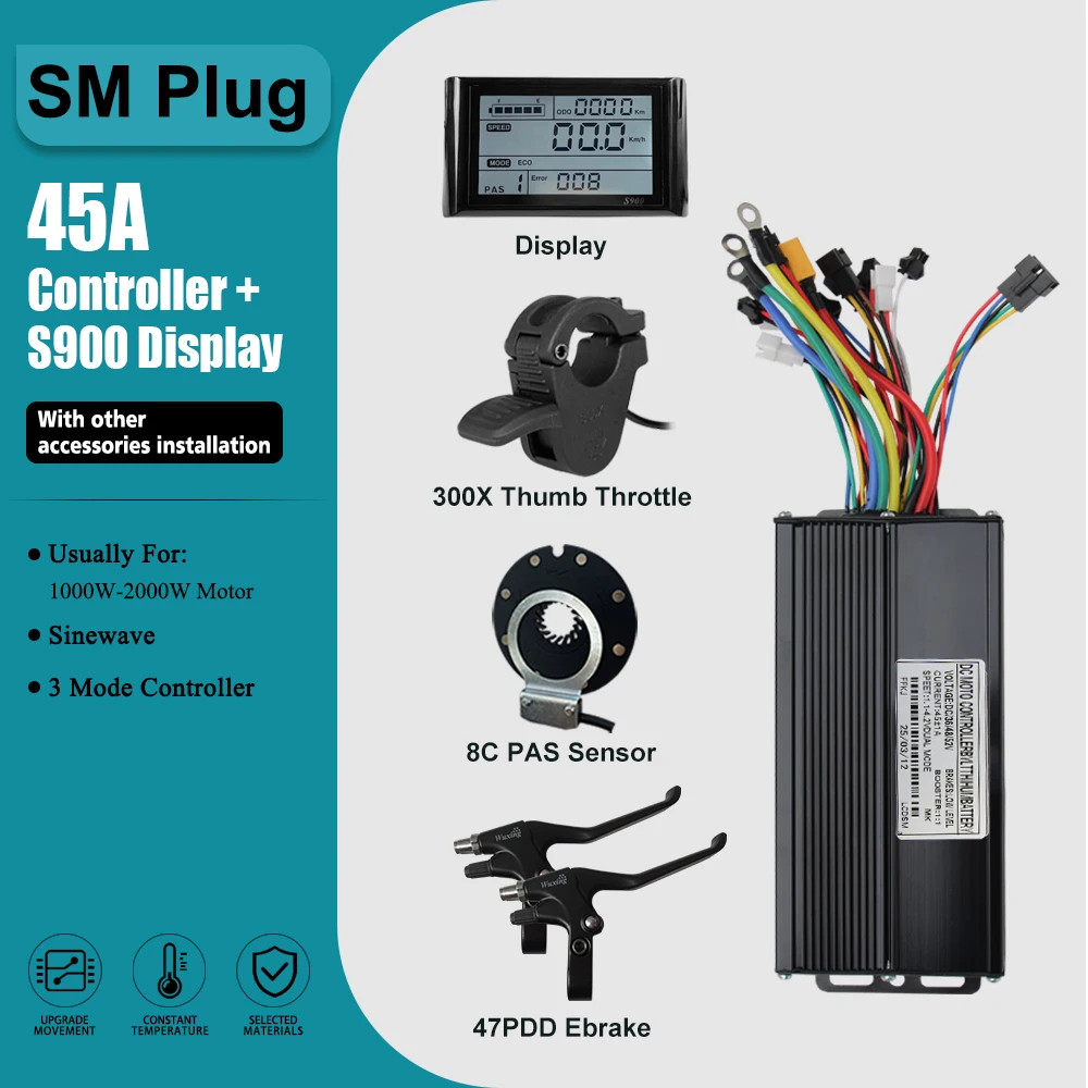 36/48/52V 45A Sinewave E-Bike Controller Display 1000-2000W Conversion Parts
