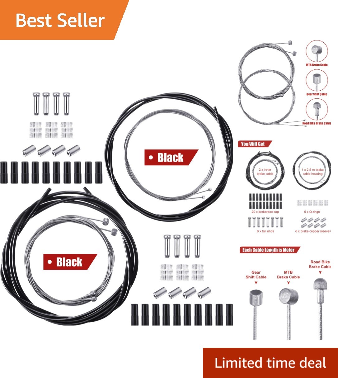 All-in-One 2.5m Bike Brake Cable and Shifter Housing Kit – Essential Repair Tool
