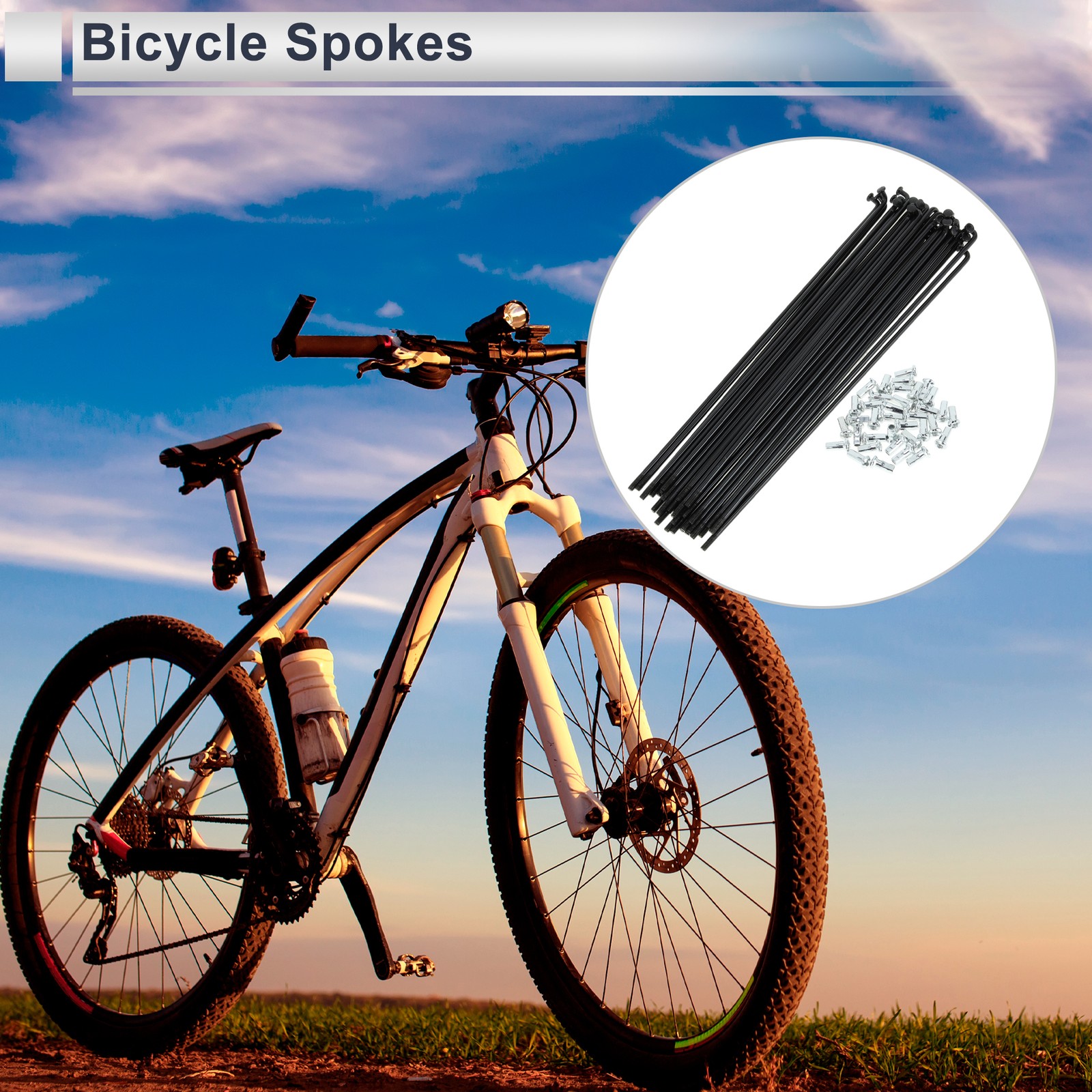 1 Set 12G 193mm Length Bicycle Spokes Nipple Carbon Steel Black Universal