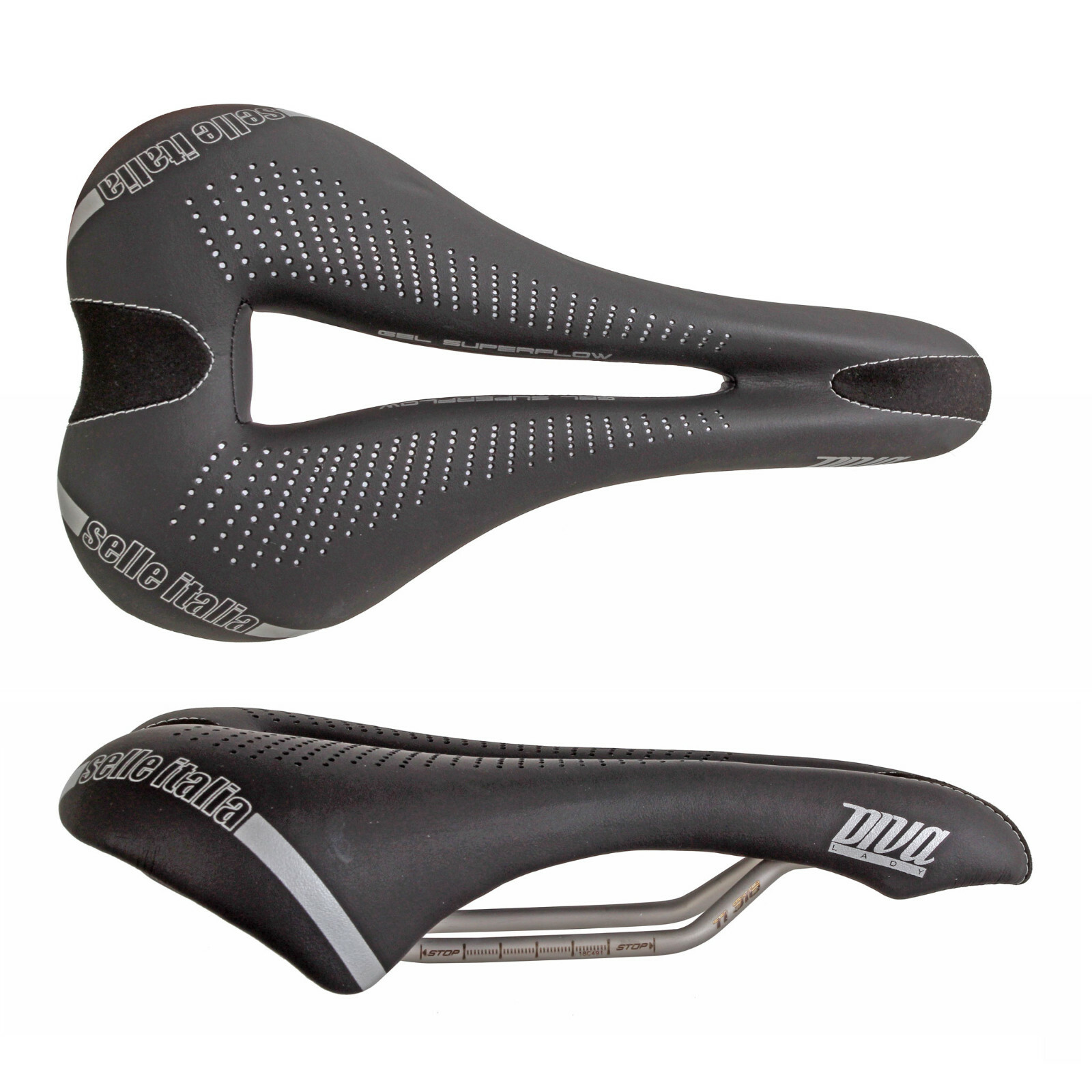Selle Italia Diva Gel Superflow Women’s Bike Bicycle Saddle Titanium Rails Black