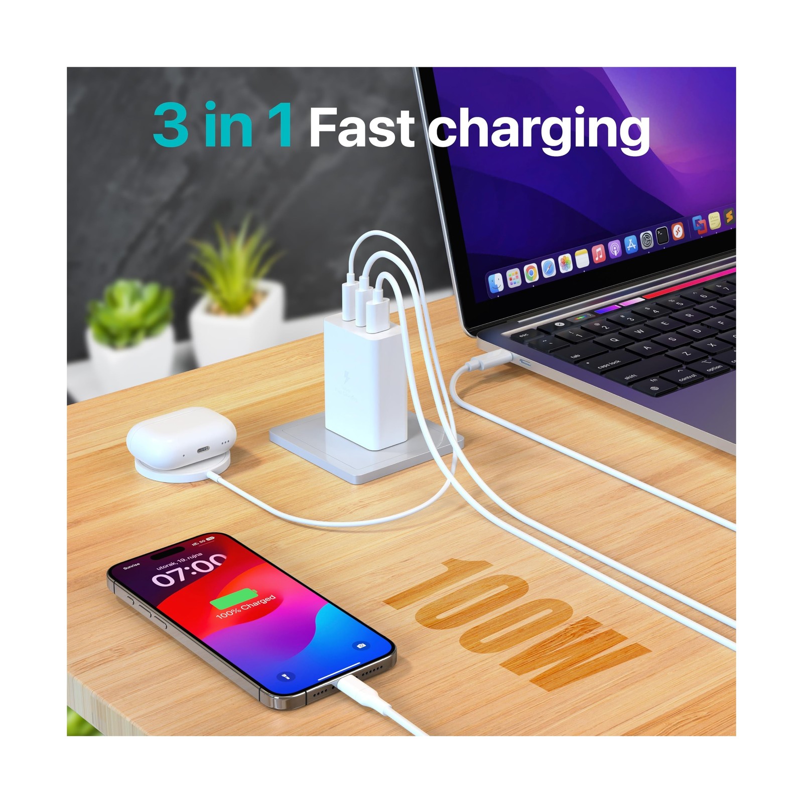 TT&C USB C Block 100W, GaN 3 Ports Wall Plug Super Fast Charging Block, PD+QC…