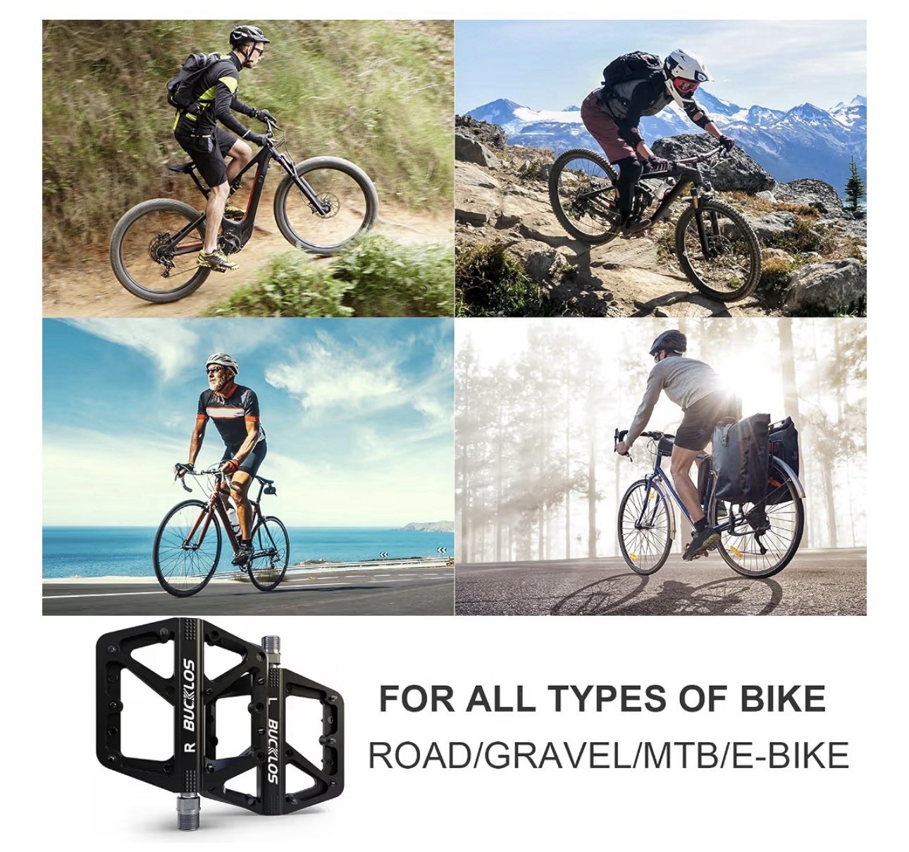 BUCKLOS Mountain Bike Pedals MTB Pedals Flat, Adult Bicycle, 9/16”, BLACK