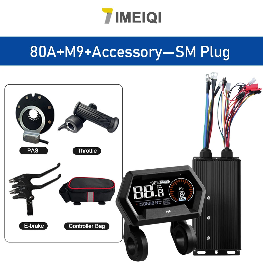 E-bike Sine Wave Controller 48V 72V 80A with LCD Color Display 5000W Motor Kit