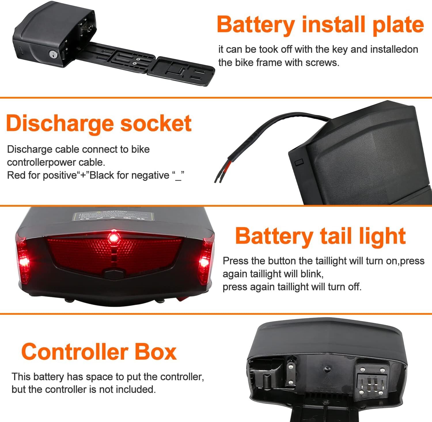 36V 48V 15Ah 17.5Ah E-Bike Battery Rear Seat Electric Bike Bicycle Li-ion Battery