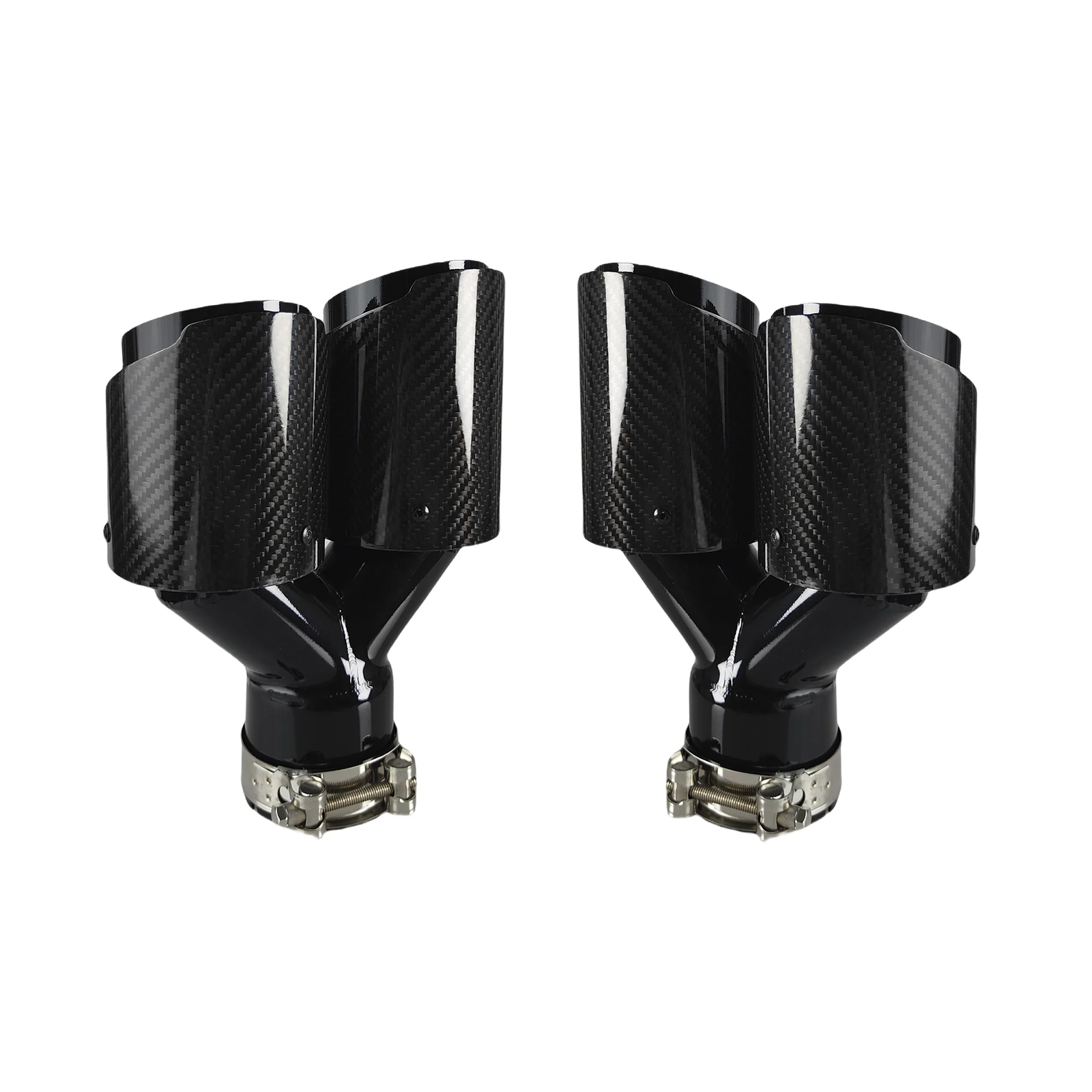 Car Carbon Fiber Glossy Muffler Tip Exhaust Pipe Y Shape Double Exit Mufflers