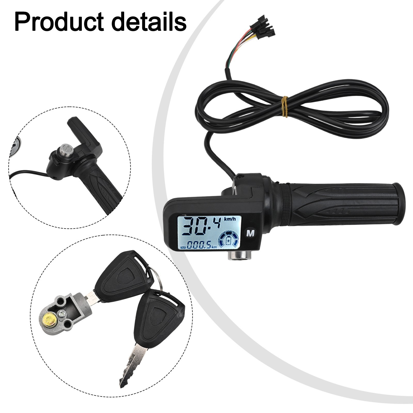 1PCS E Bike Throttle Control Handle LCD Display With 170cm Cable And Keys