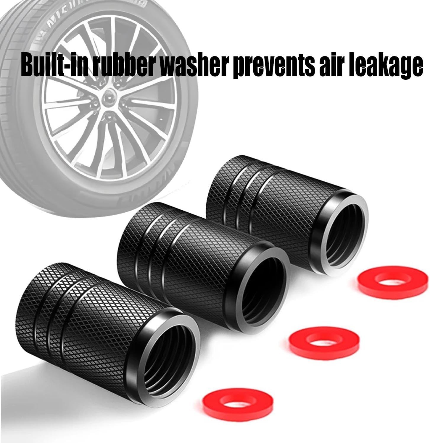 American Flag Tire Valve Stem Caps, Aluminum USA Caps Black, Universal Dust Proo