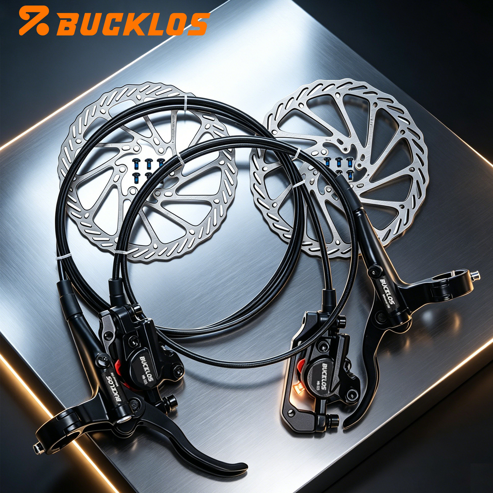 BUCKLOS MTB 2 Pistons Hydraulic Disc Brake Set with 160mm Rotor Front&Rear Set