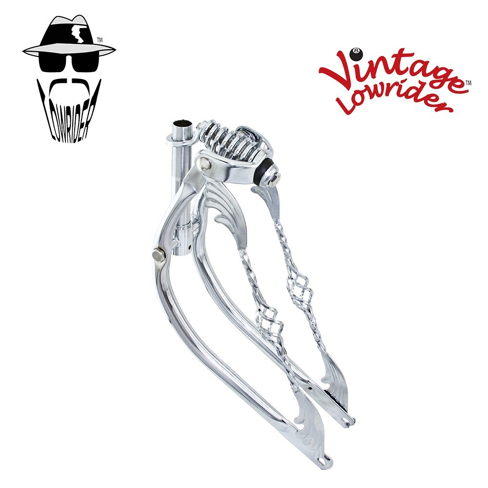 F&R Vintage Lowrider 20″ Bent Bike Spring Fork 1″ W/Twist Wing Cage Bars Chrome