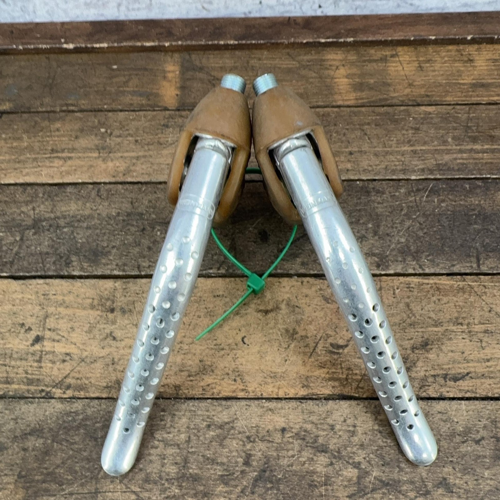 Vintage Weinmann Brake Levers Pair Drillium Gum Hoods Non-Aero Drop Bar Road