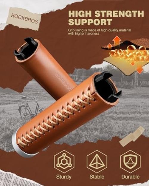 Leather Bike Handlebar Grips for 22.2mm Vintage Mountain Bike Folding Bicycle