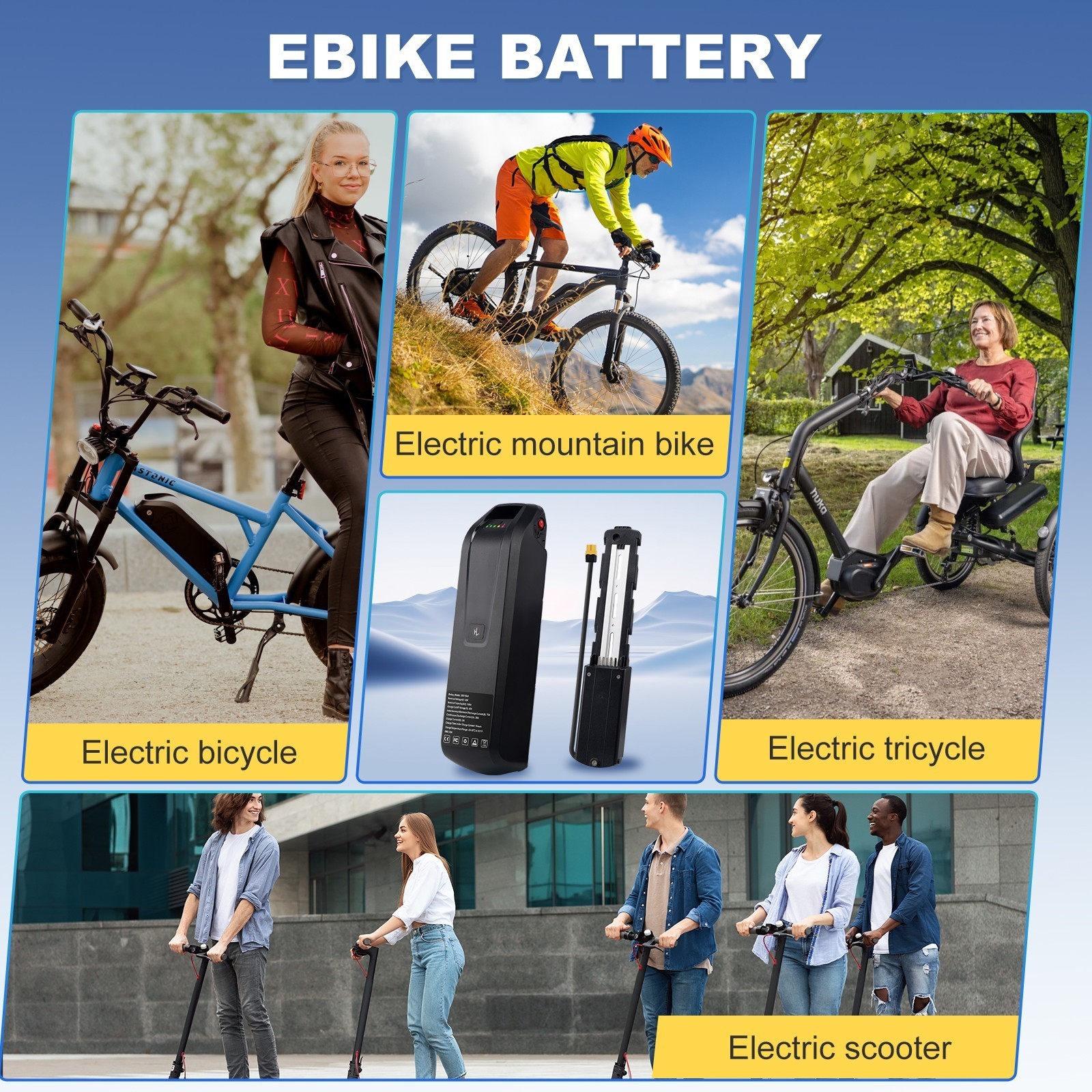 5PIN 36V 10Ah Ebike Battery 30A BMS Suitable for 1000W Ebike Battery