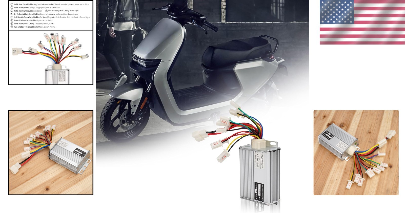 Brushed Motor Controller 48V 1000W with White Battery Connection for Scooters