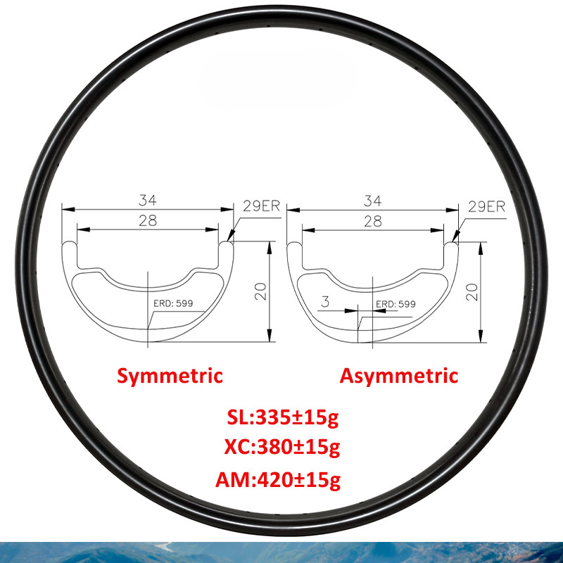 29er MTB Bicycle 34X20mm Carbon Rim 20mm Deep Tubeless 24 28 32 36Hole Wheel