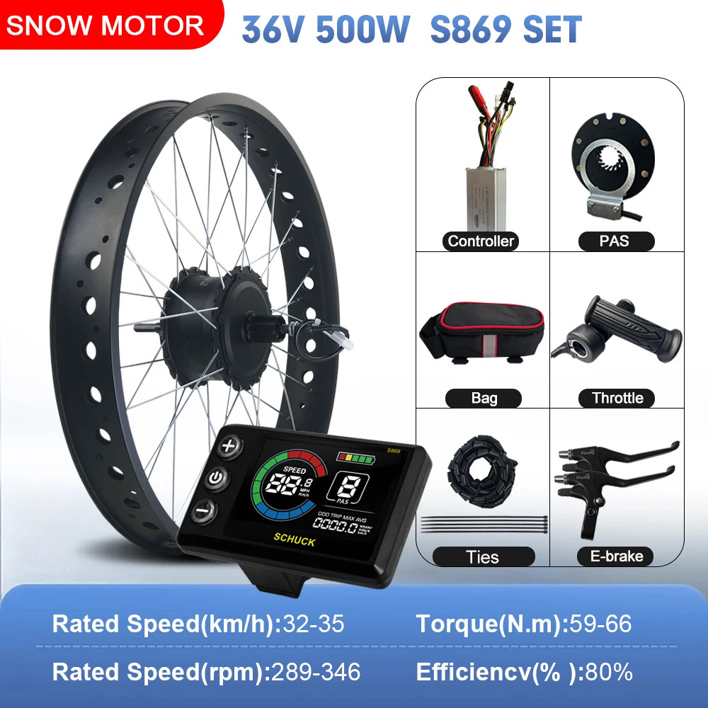 36V 48V 500W Rear Cassette Hub Motor Wheel for Snow E-bike Conversion Kit