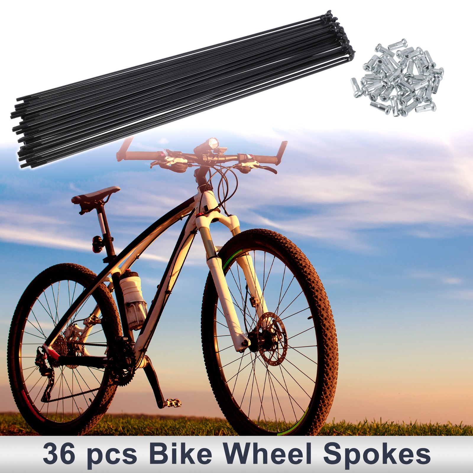 1 Set 13G 257mm Length Bicycle Spokes Nipple 45 Steel Black Universal