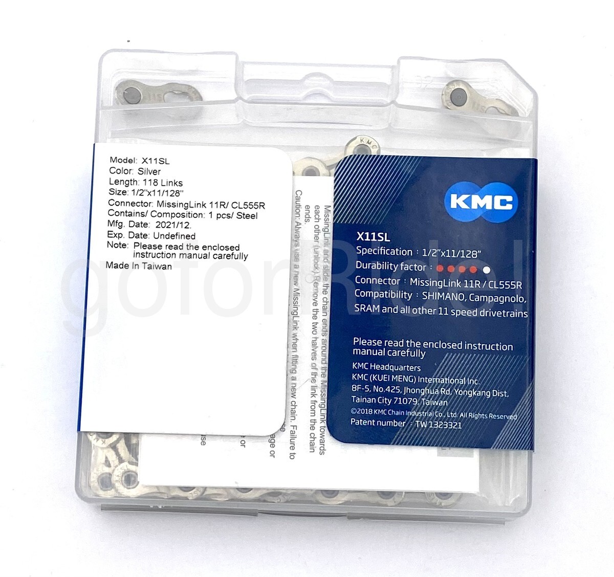KMC X11SL Bike Bicycle Chain 11-Speed 118 Links Silver for Shimano/Sram