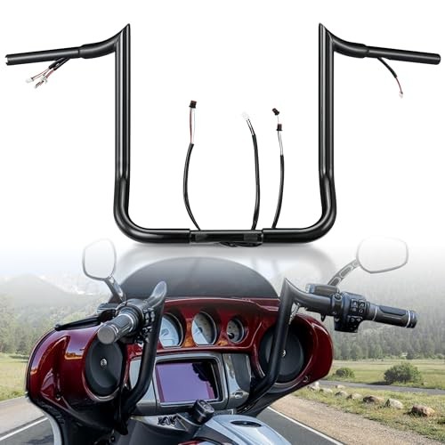 PRE-WIRED 16″ Meathook Monkey Bar 1 1/4″ Ape Hangers Handlebars 16 inch Black