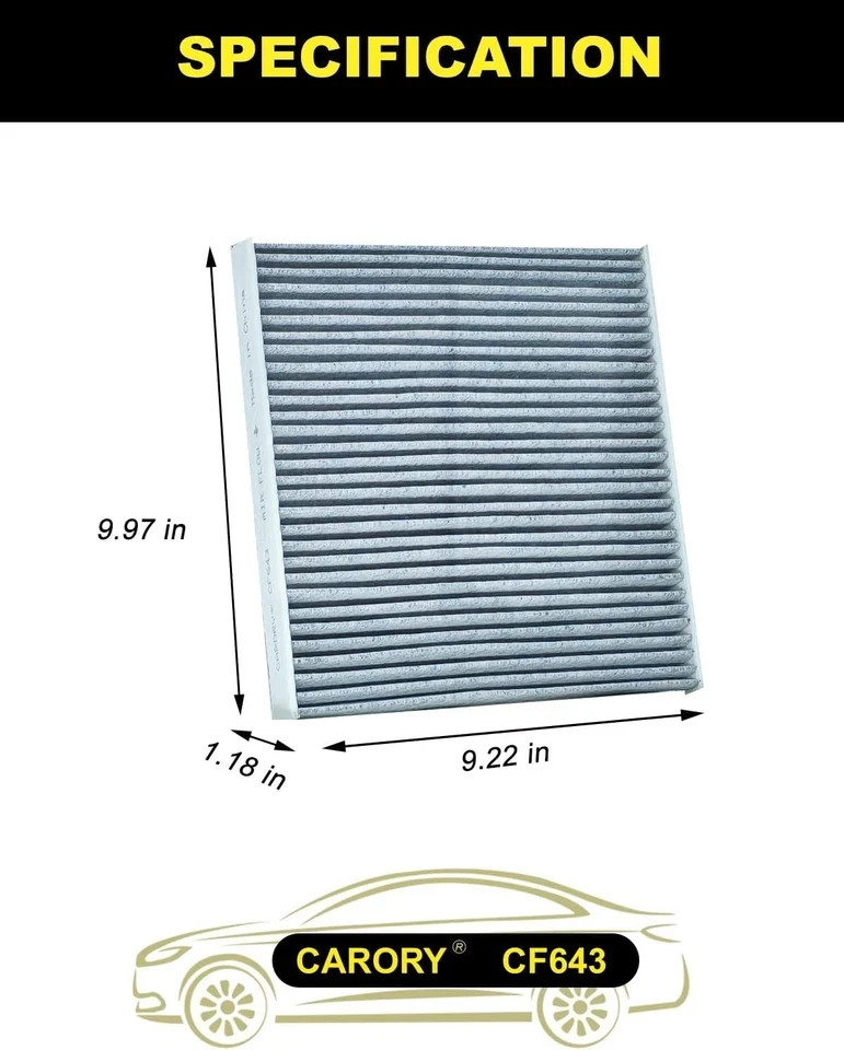 Cabin Air Filter w/Activated Carbon for VW Atlas 1.2″ x 10″ x 9.2″