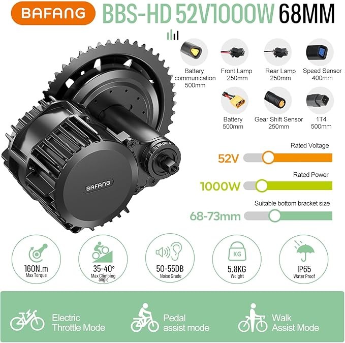 Bafang 52V1000W Electric Bicycle Conversion Kits BBSHD Mid Motor Kit 68-73mm US