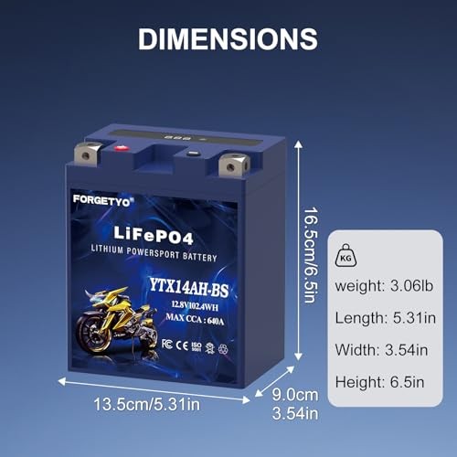 Lithium Motorcycle Battery, YTX14AH-BS 12V 8AH 640A LiFePO4 YTX14AH-BS Blue