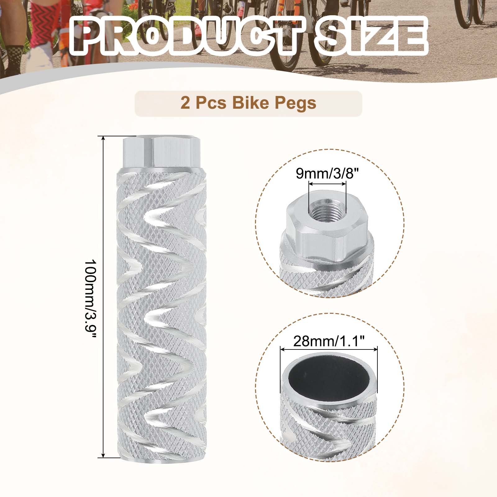 2 Pack – Aluminum Alloy Bike Pegs Anti-Skid Fit 3/8 Inch Axles with Stripe White